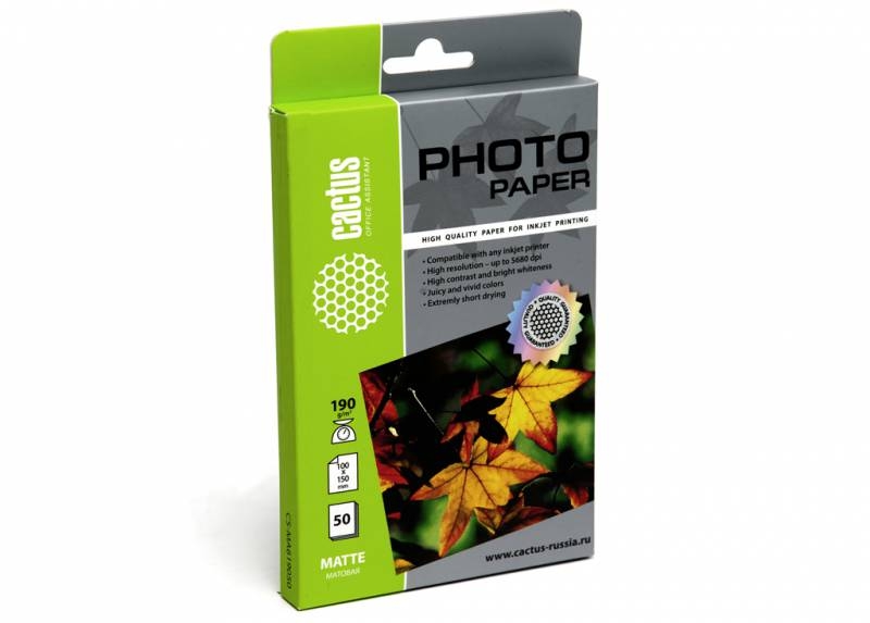 Фотобумага Cactus матовая А6 190 г/кв.м. 50 листов (CS-MA619050) Фотобумага Cactus матовая А6 190 г/кв.м. 50 листов (CS-MA619050)