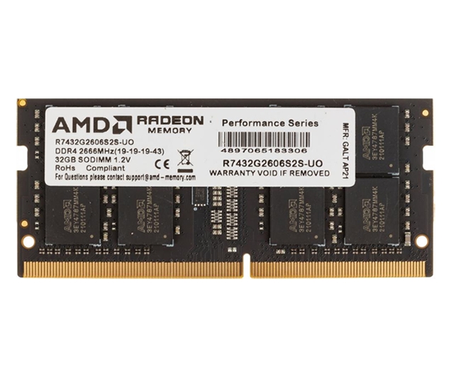 Оперативная память AMD Radeon R7 32GB DDR4 SODIMM PC4-21300 R7432G2606S2S-UO Оперативная память AMD Radeon R7 32GB DDR4 SODIMM PC4-21300 R7432G2606S2S-UO