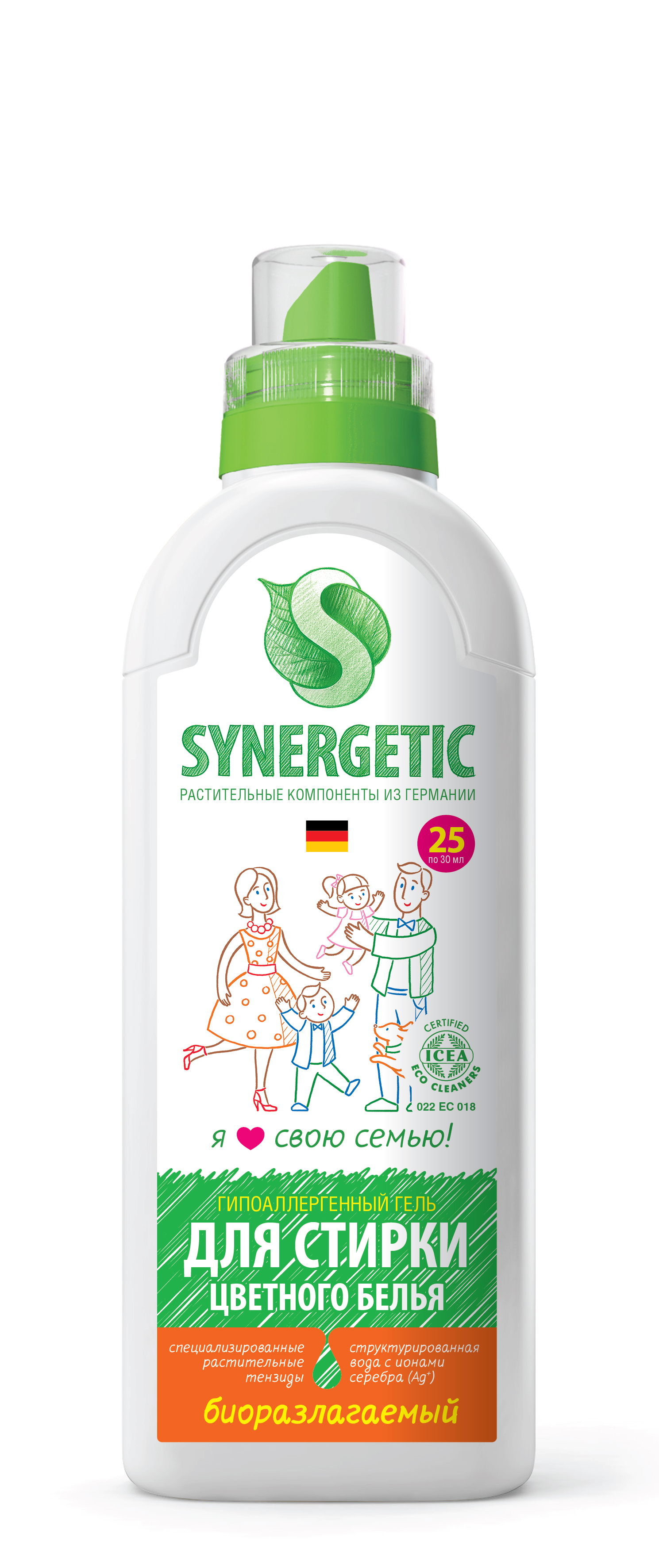 SYNERGETIC Биоразлагаемый концентрированный гель для стирки цветного белья, 0,75 л SYNERGETIC Биоразлагаемый концентрированный гель для стирки цветного белья, 0,75 л