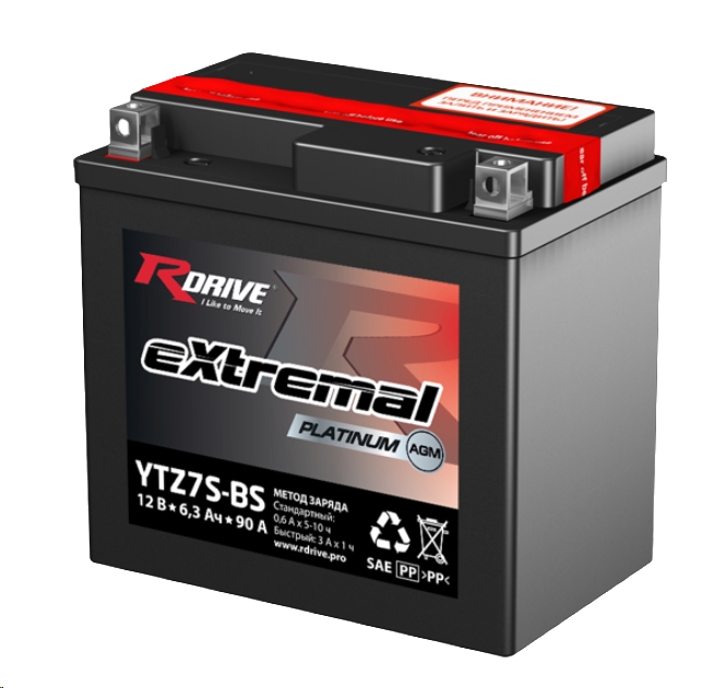 Мотоциклетный аккумулятор RDrive eXtremal Platinum YTZ7S-BS (6.3 А·ч) Мотоциклетный аккумулятор RDrive eXtremal Platinum YTZ7S-BS (6.3 А·ч)