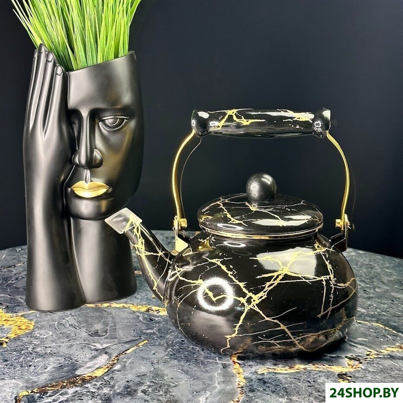 Чайник без свистка Lenardi Черный мрамор 776-062 Чайник без свистка Lenardi Черный мрамор 776-062