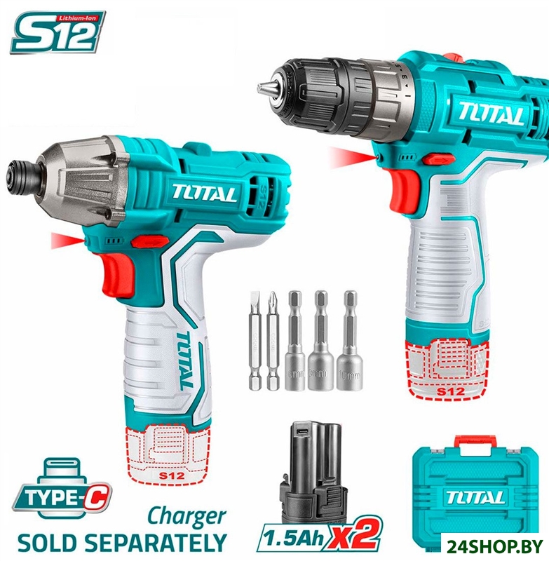 Total TOSLI240586 (шуруповерт, винтоверт, 2 АКБ, кейс) Total TOSLI240586 (шуруповерт, винтоверт, 2 АКБ, кейс)