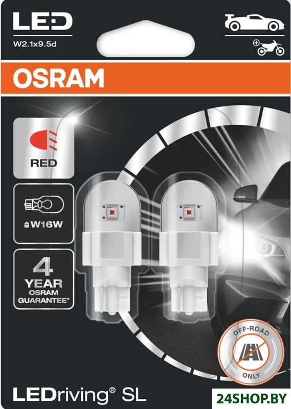 Светодиодная лампа Osram W16W LEDriving Red 2шт Светодиодная лампа Osram W16W LEDriving Red 2шт