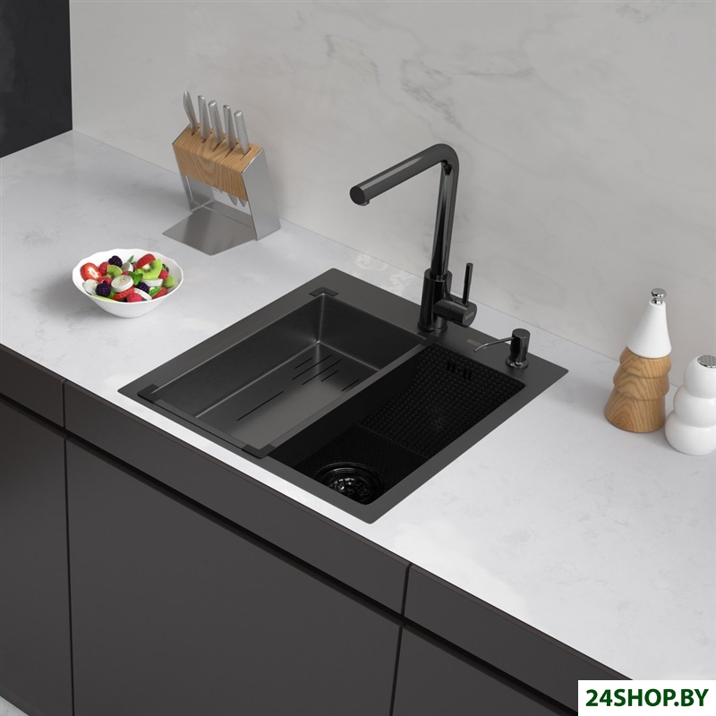 Кухонная мойка ARFEKA Eco AR мойка 450*500, коландер G, дозатор Black Decor Кухонная мойка ARFEKA Eco AR мойка 450*500, коландер G, дозатор Black Decor
