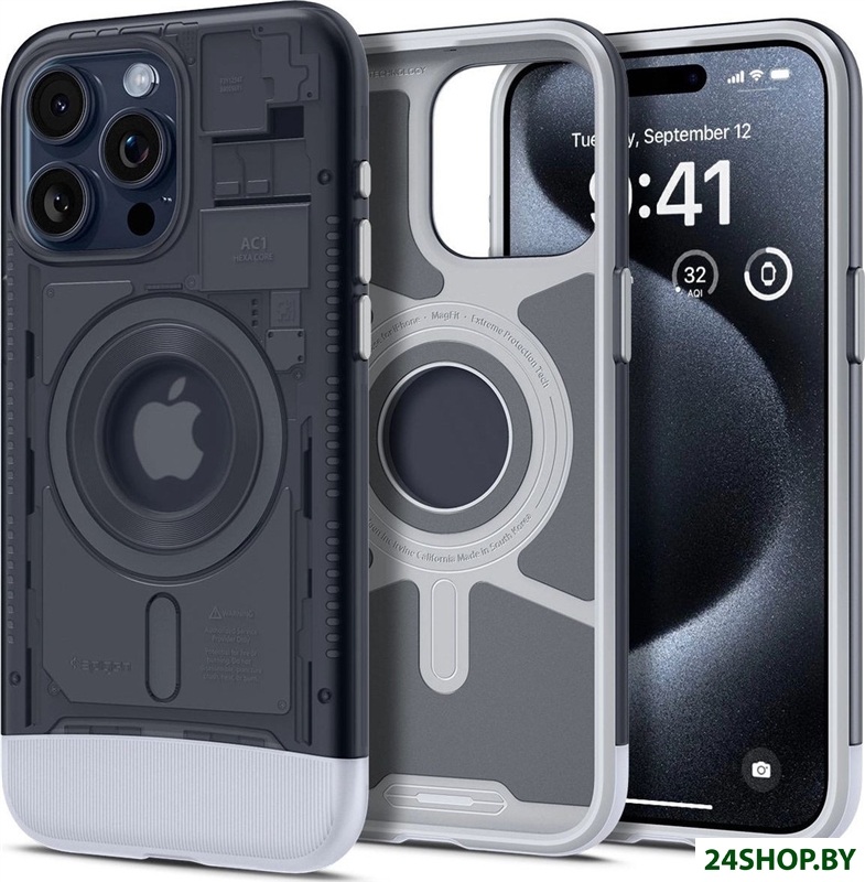 Чехол для телефона Spigen Classic C1 (MagFit) для iPhone 15 Pro Max ACS06607 (серый) Чехол для телефона Spigen Classic C1 (MagFit) для iPhone 15 Pro Max ACS06607 (серый)
