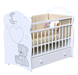Картинка Детская кроватка VDK Bear And Moon маятник и ящик (белый)