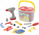 Картинка Конструктор Полесье Изобретатель-Качели №2 (122 элемента) + шуруповёрт (в ведёрке) (58102)