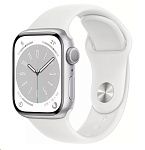 Картинка Умные часы Apple Watch Series 8 41 мм (алюминиевый корпус, серебристый/белый, спортивный си