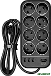 SP-08 USB03AB (1.8 м, 8 розеток, черный)