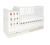 Картинка Кроватка-трансформер Polini Kids Simple 1100 с комодом (сонные котята, белый)