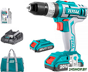 Картинка Ударная дрель-шуруповерт Total TIDLI2002 (с 2-мя АКБ, сумка, набор оснастки)