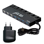 Картинка концентратор USB 3.0 Ginzzu GR-388UAB на 7 портов + адаптер