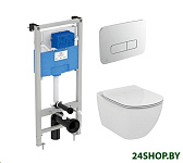 Картинка Инсталляция для унитаза Ideal Standard Tesi Aquablade + кнопка Olias M3 (хром) S0079R0123AA