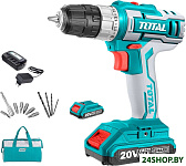 Картинка Дрель-шуруповерт Total TDLI2002 (с 2-мя АКБ, сумка, набор оснастки)