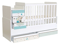 Картинка Кроватка-трансформер Polini Kids Simple 1100 с комодом (лучшие друзья, белый)