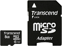 Карта памяти Transcend microSDHC Class 10 UHS-I 8GB + адаптер (TS8GUSDU1)